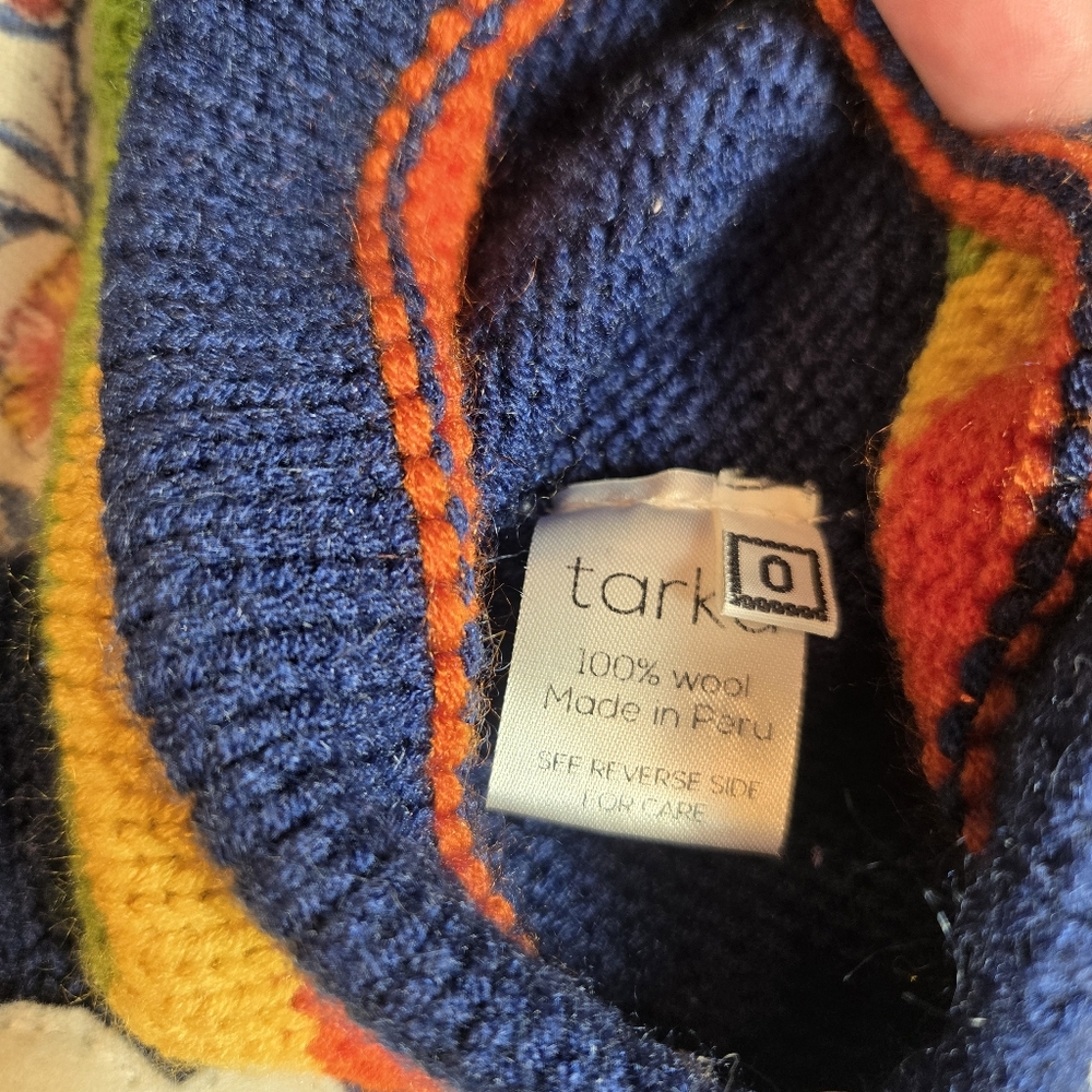 Kid’s Rainbow Peruvian Wool Sweater Zipper Cardigan Embroidered Hooded Sz 0 - Picture 4 of 10